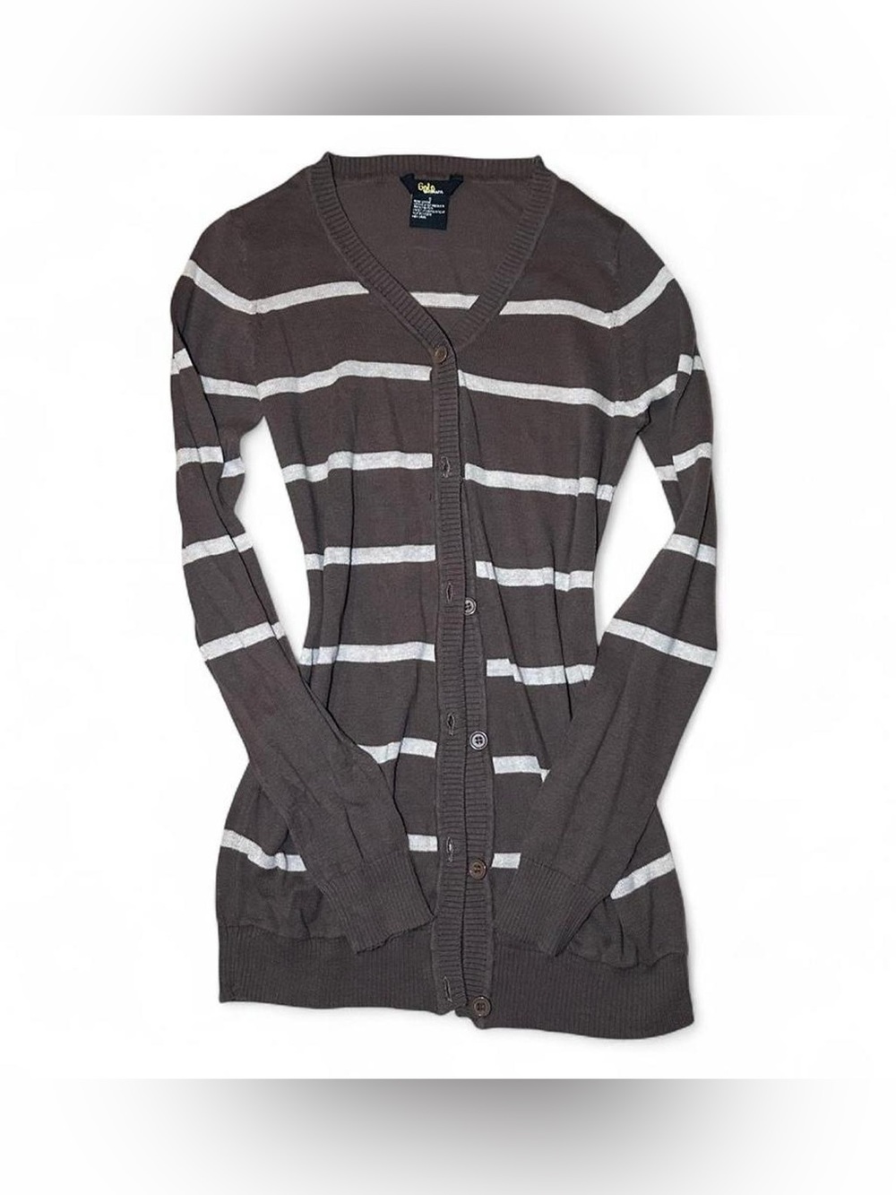 Y2K Gold Drama Brown Striped Button Cardigan Bella Swan Twilight Core Minimalist